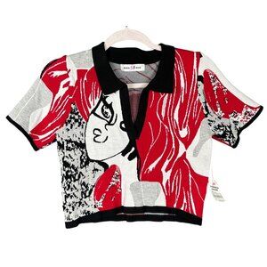 NWT Womens Abstract Art Knit Crop Top Large Artsy Avant Garde Punk Emo Y2K